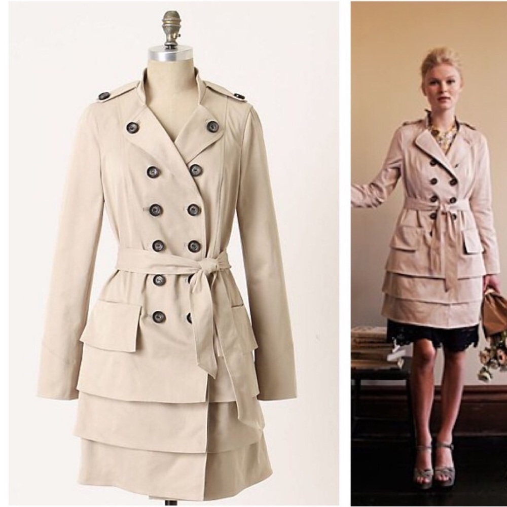 Anthropologie Idra Two Paths Tiered Ruffle Trench